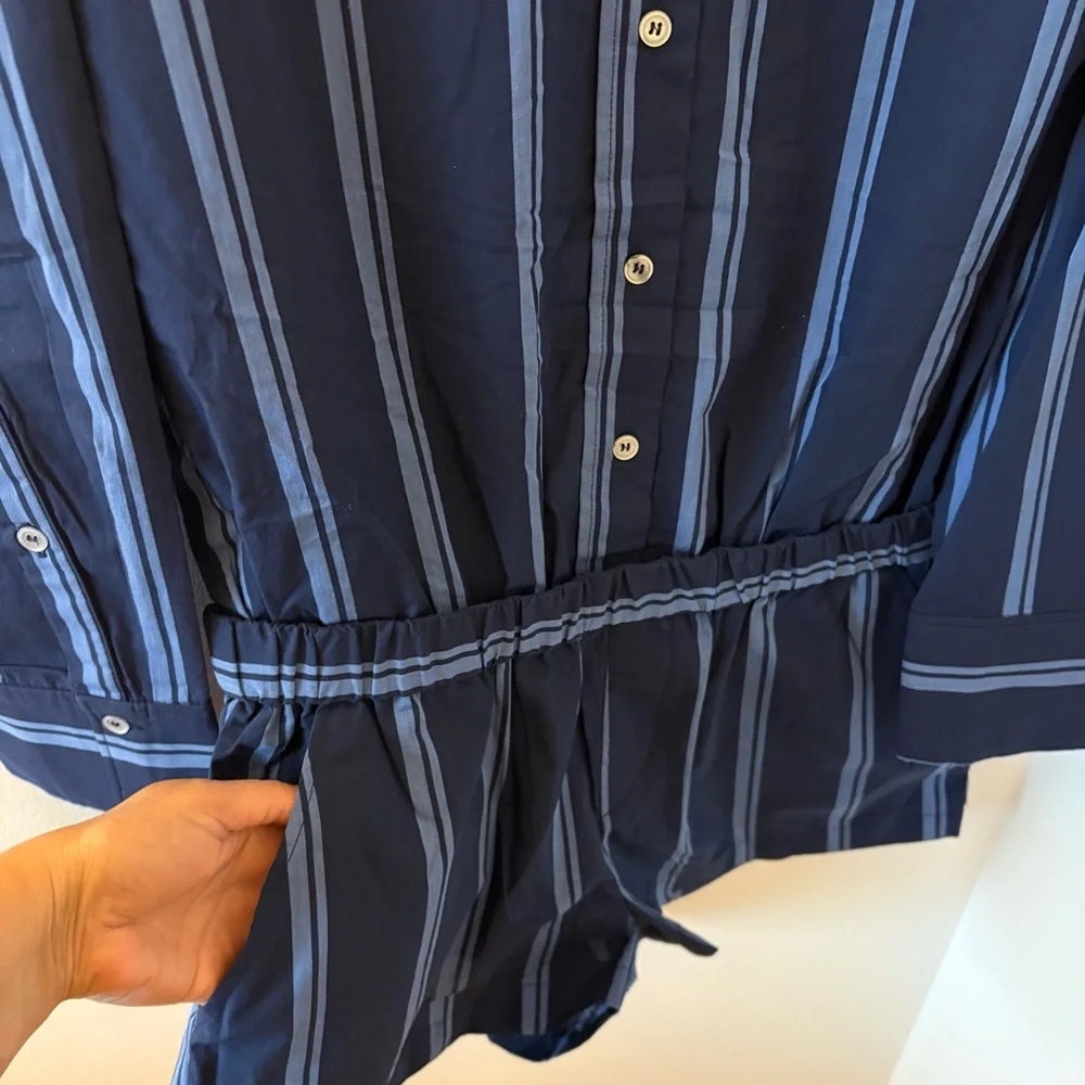 Zara Striped Poplin Jumpsuit Romper 100% Cotton In Blue Size M NWT